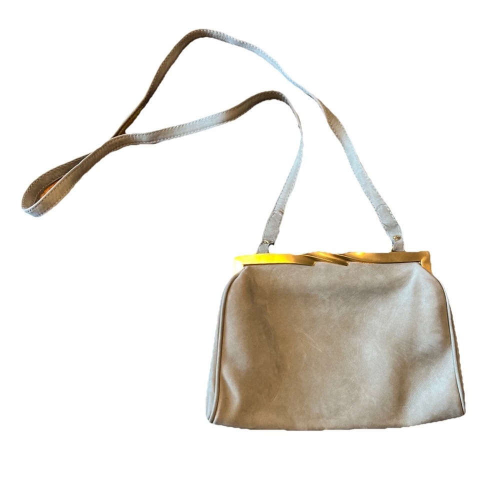 Donna Karan New York Purse Genuine Leather Made In Italy Light Gray/Green & Gold - Picture 2 of 13